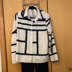 SHEIN Navy and White Geometric Straight Leg Pants